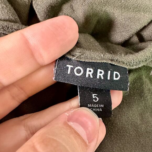 Torrid Women's 5 5X Dark Green Maxi Jersey Shirred Maxi Dress Short Sleeve - Picture 3 of 10